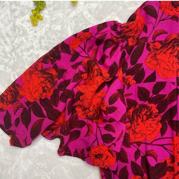 Abel the Label Floral Flutter Sleeve Fucshia Pink Red High Low Maxi Dress Medium - Picture 6 of 15